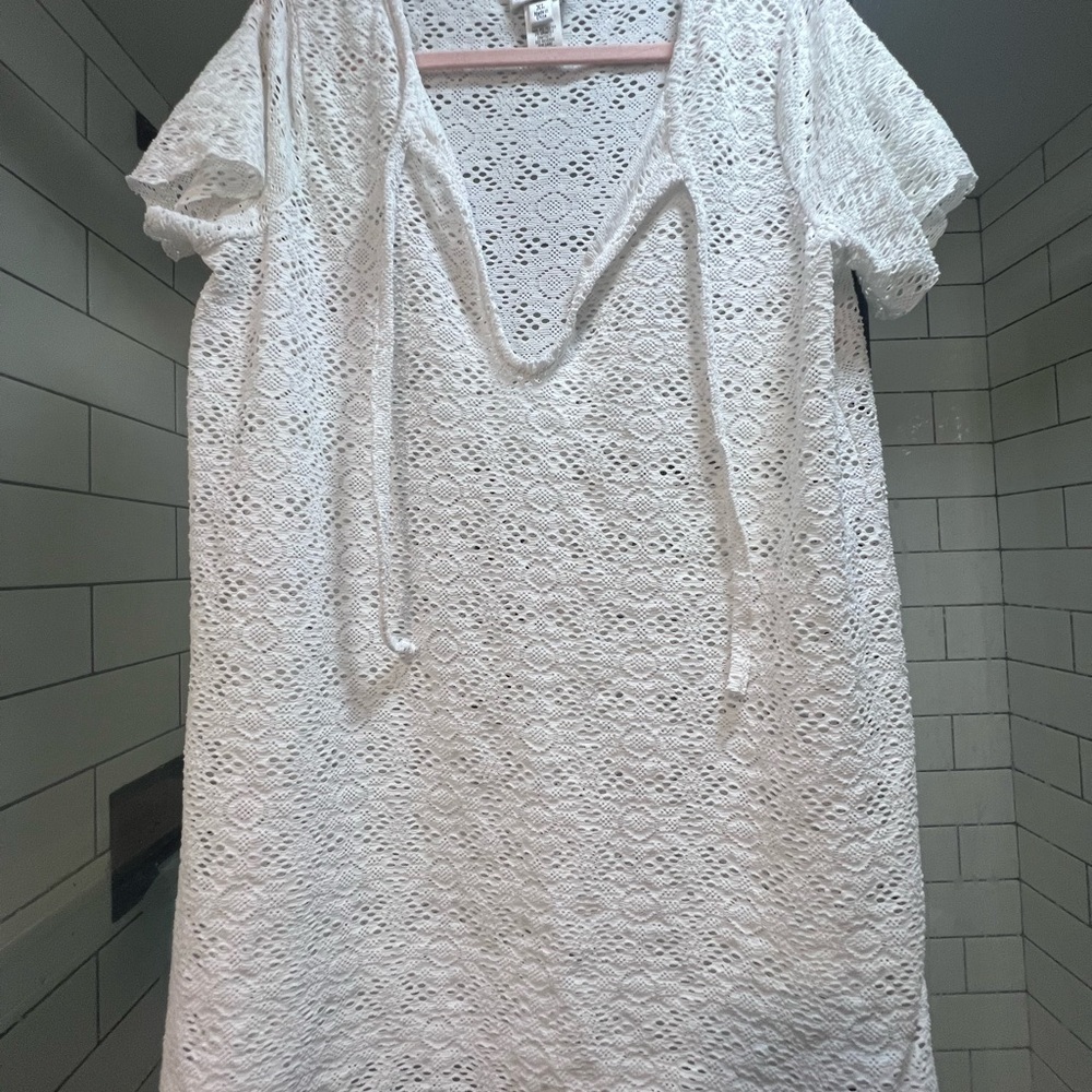White Flutter Sleeve Lace Swim Coverup